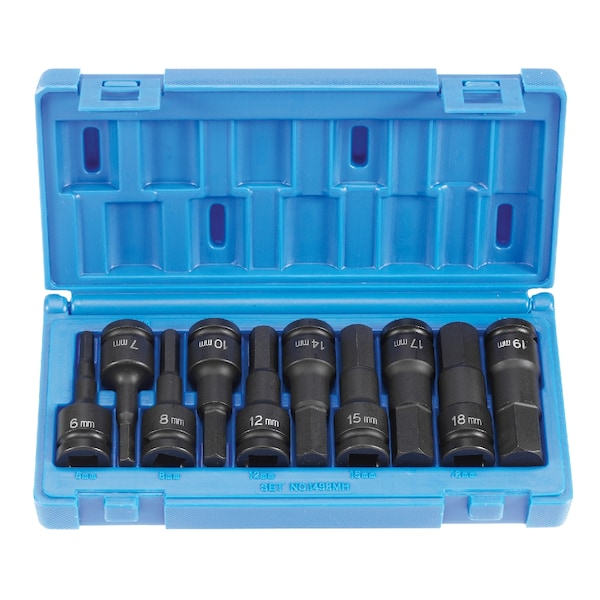 SKT SET 1/2" DR HEX DRVR 10PC METRIC IM